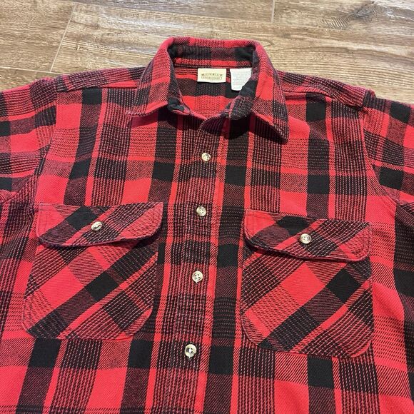 Vintage Five Brothers Flannel Shirt Men’s Medium Buffalo Plaid Red Black Cotton - Picture 5 of 7